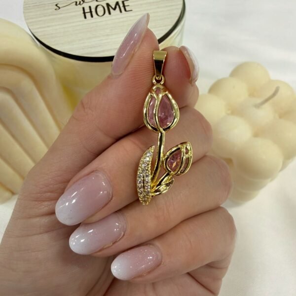 dije tulipan rosa dorado