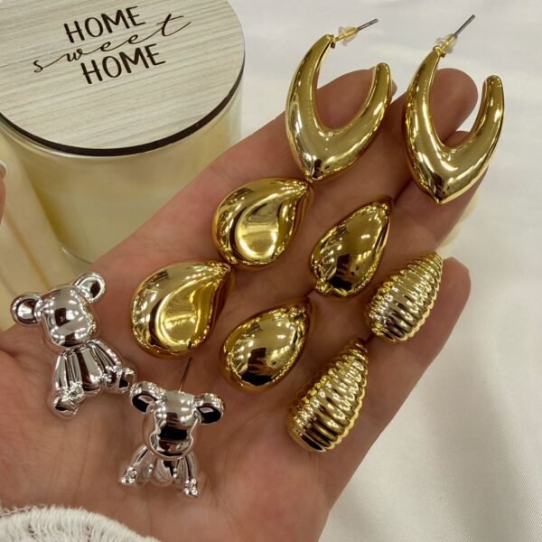 a a kit x 6 pares de aros inflados plateados y dorados mod 3