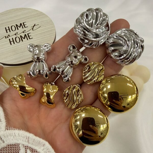 a a kit x 6 pares de aros inflados plateados y dorados mod 2