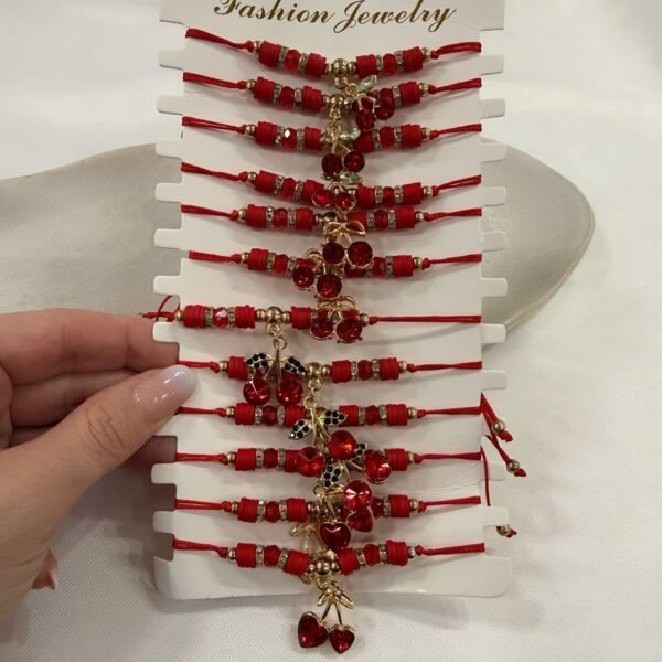 pulsera Van CL 8 cherry ajustables con bolitas facetadas x 12 unidades