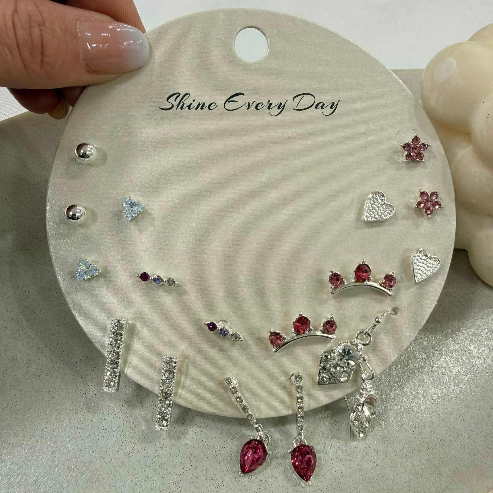 a 0 set x 9 pares aros plateados modelo pink