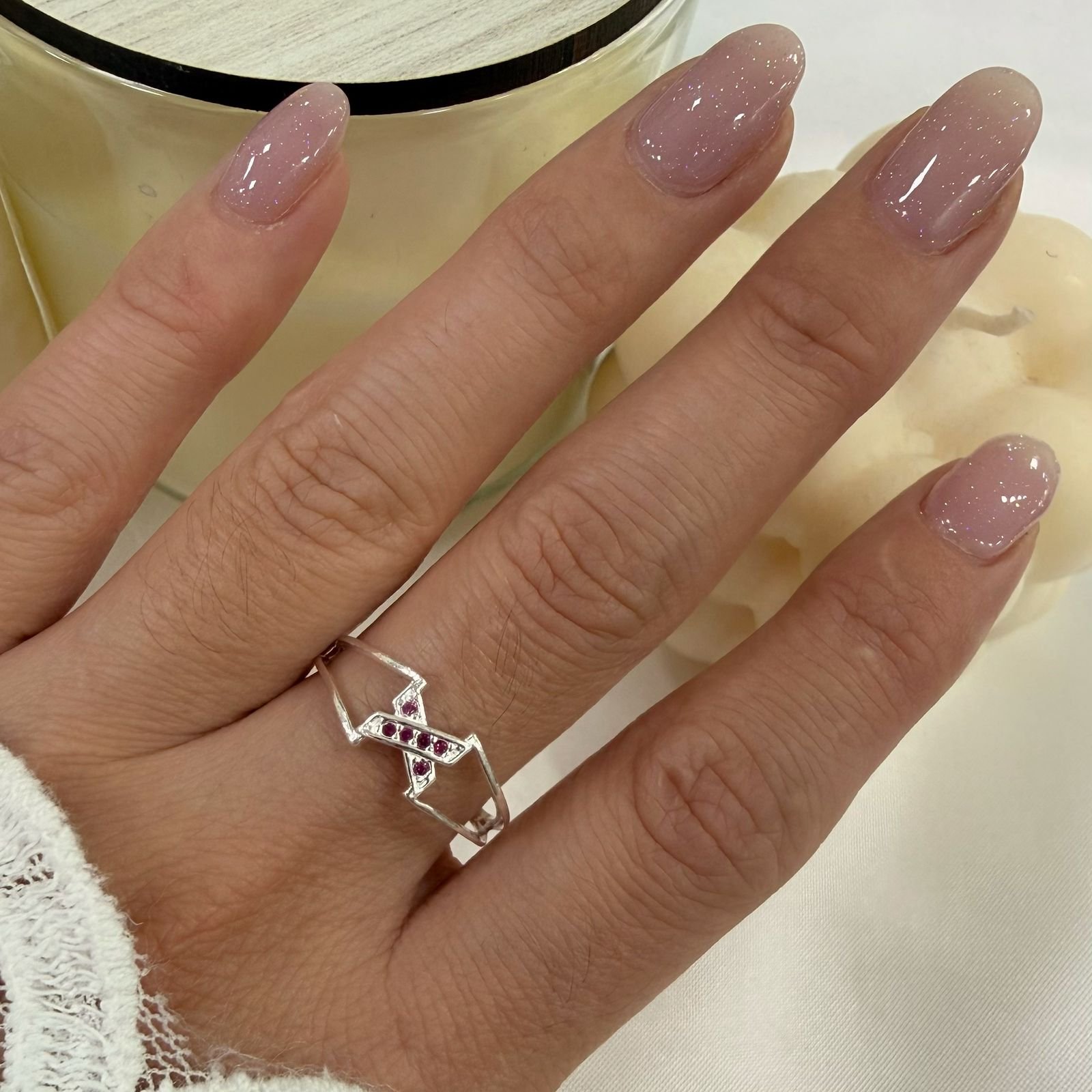 a Anillo AF microzirconia E rosa rubi