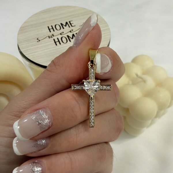 dije cruz cubic blanco dorado