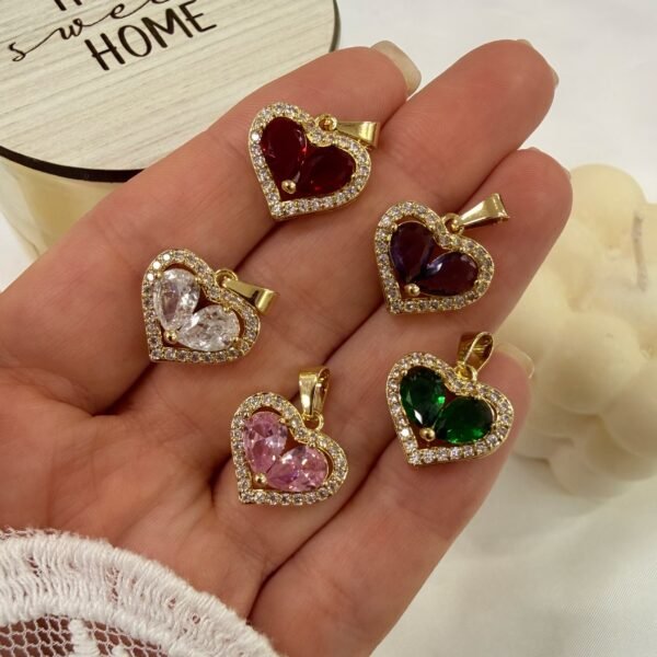 dije corazon piedra colores dorado