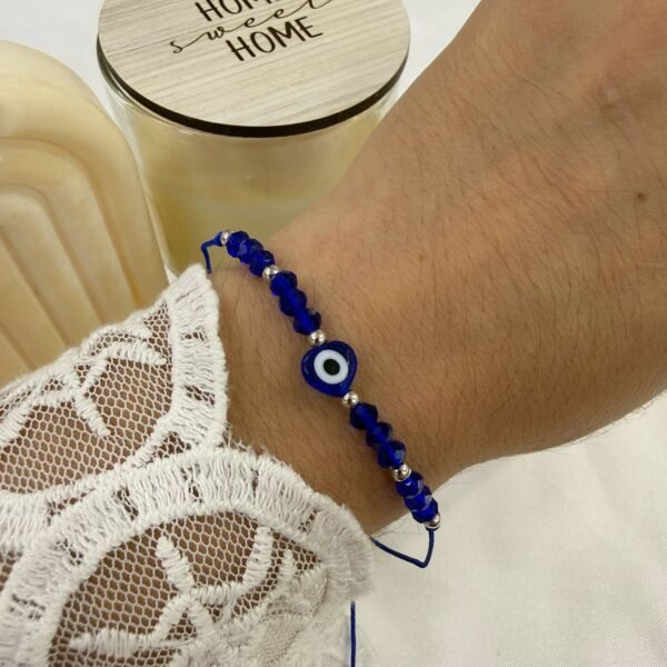 pulsera Van ojito azul ajustables con bolitas facetadas
