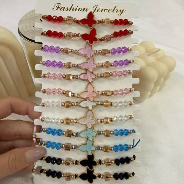 pulsera Van mariposa piedritas facetadas ajustables colores varios.