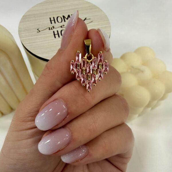 dije corazon cubic baguettes rosa dorado