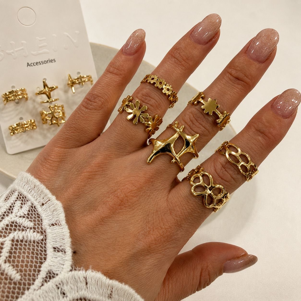 a 0 set x 6 anillos dorados modelo 5