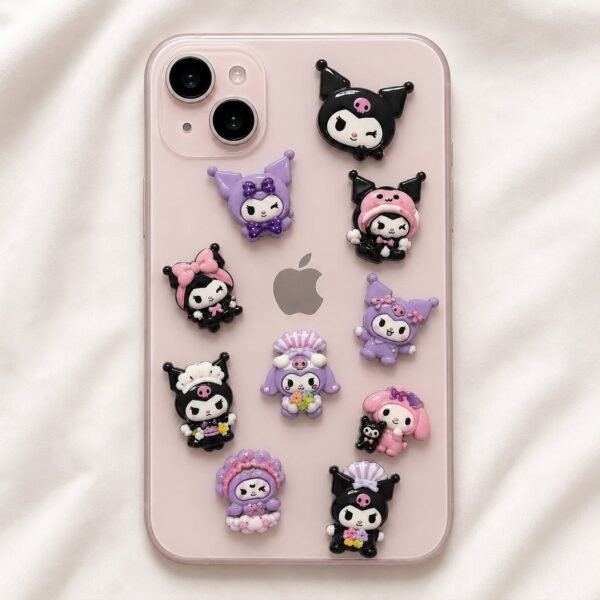 Set x 6 charms adhesivos para celular mod kuromi