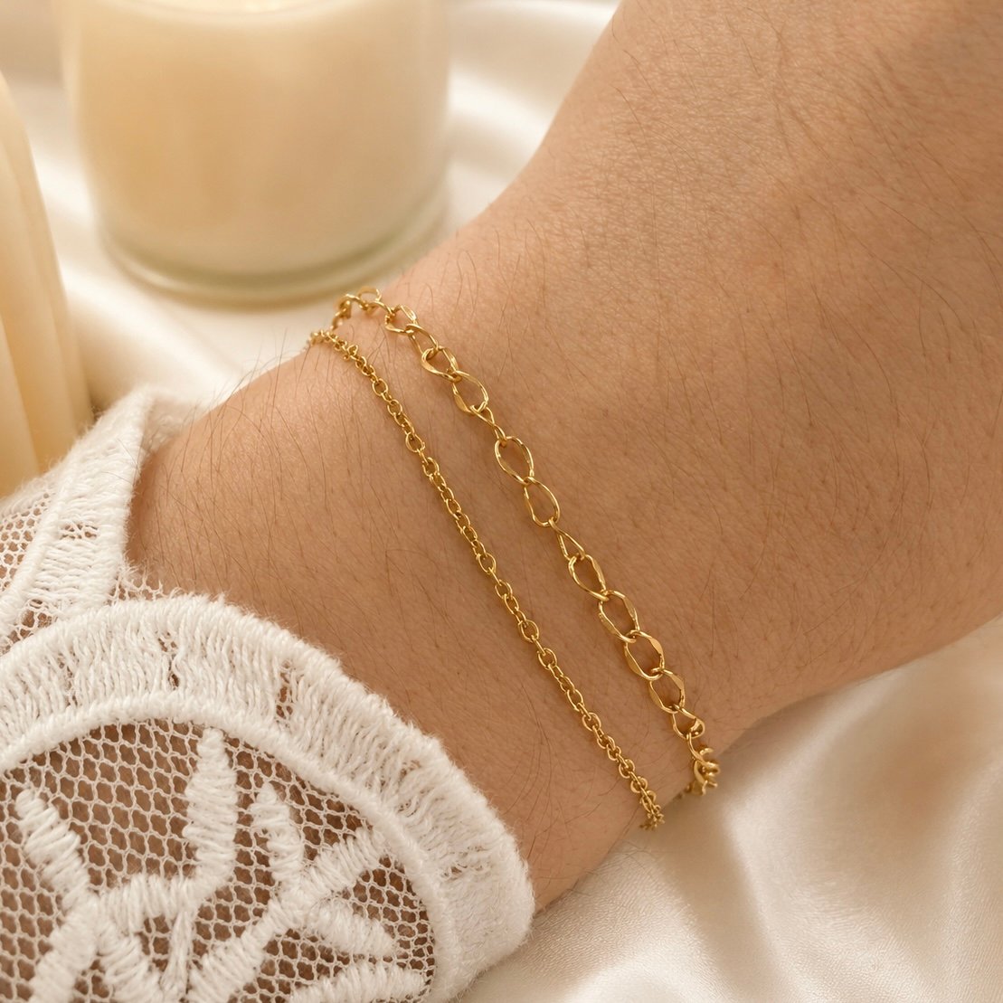 pulseras doradas mod U Doble pulsera