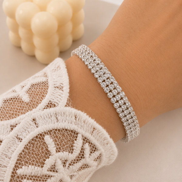 0oferta pulsera brillo triple hilera blanco