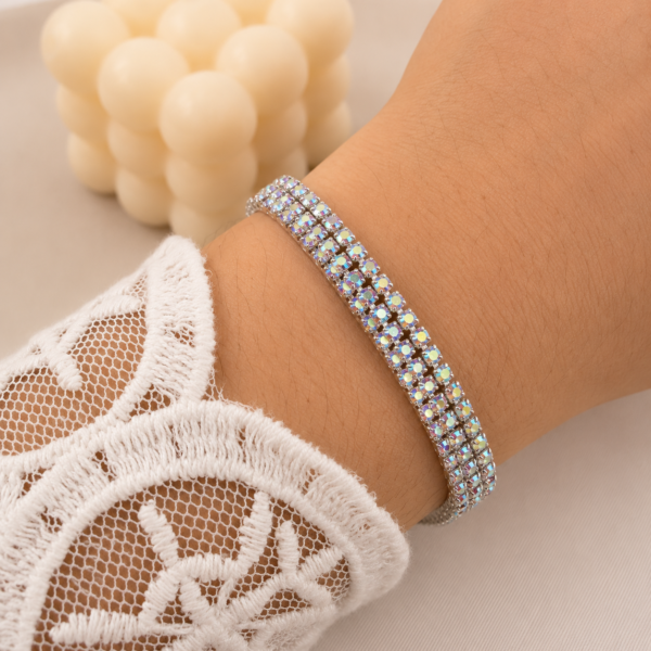0oferta pulsera brillo triple hilera tornasol