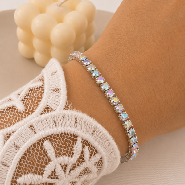 0oferta pulsera brillo triple hilera simple tornasol