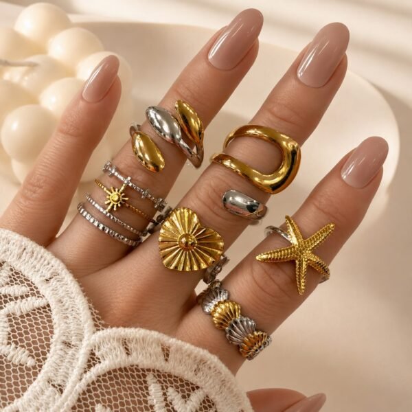 a a kit x 6 anillos surtidos talles regulables modelo astrid a.q combinados A2
