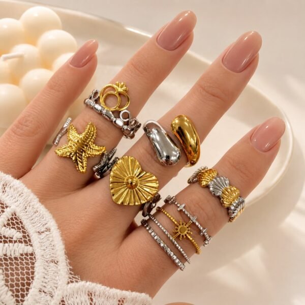 a a kit x 6 anillos surtidos talles regulables modelo astrid a.q combinados A3