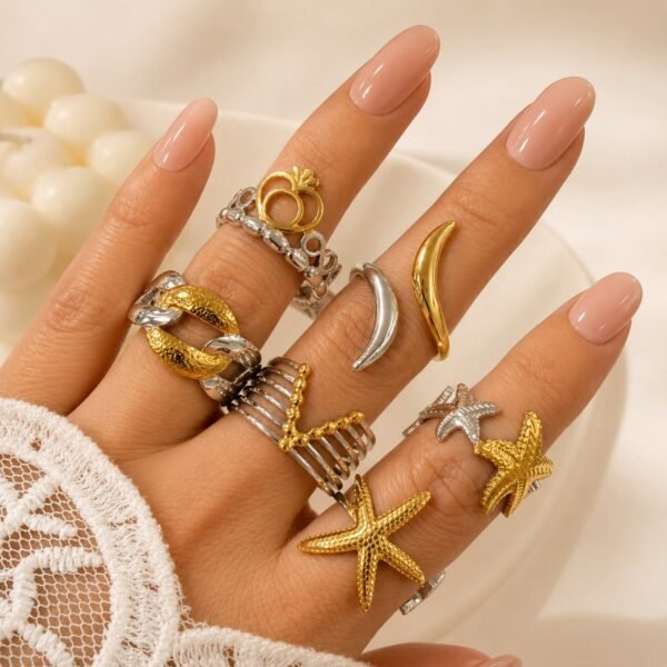a a kit x 6 anillos surtidos talles regulables modelo astrid a.q combinados A1