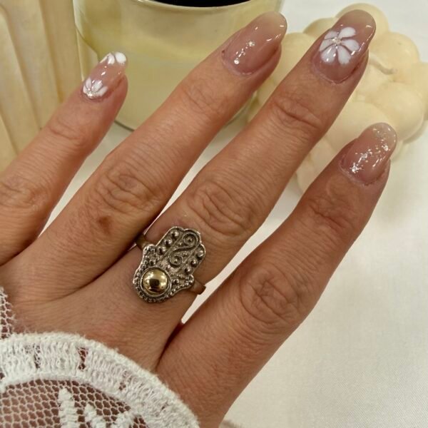 Anillo aleacion simil plata mano fatima