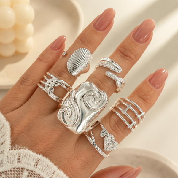 a a kit x 6 anillos ACERO BLANCO mix 3
