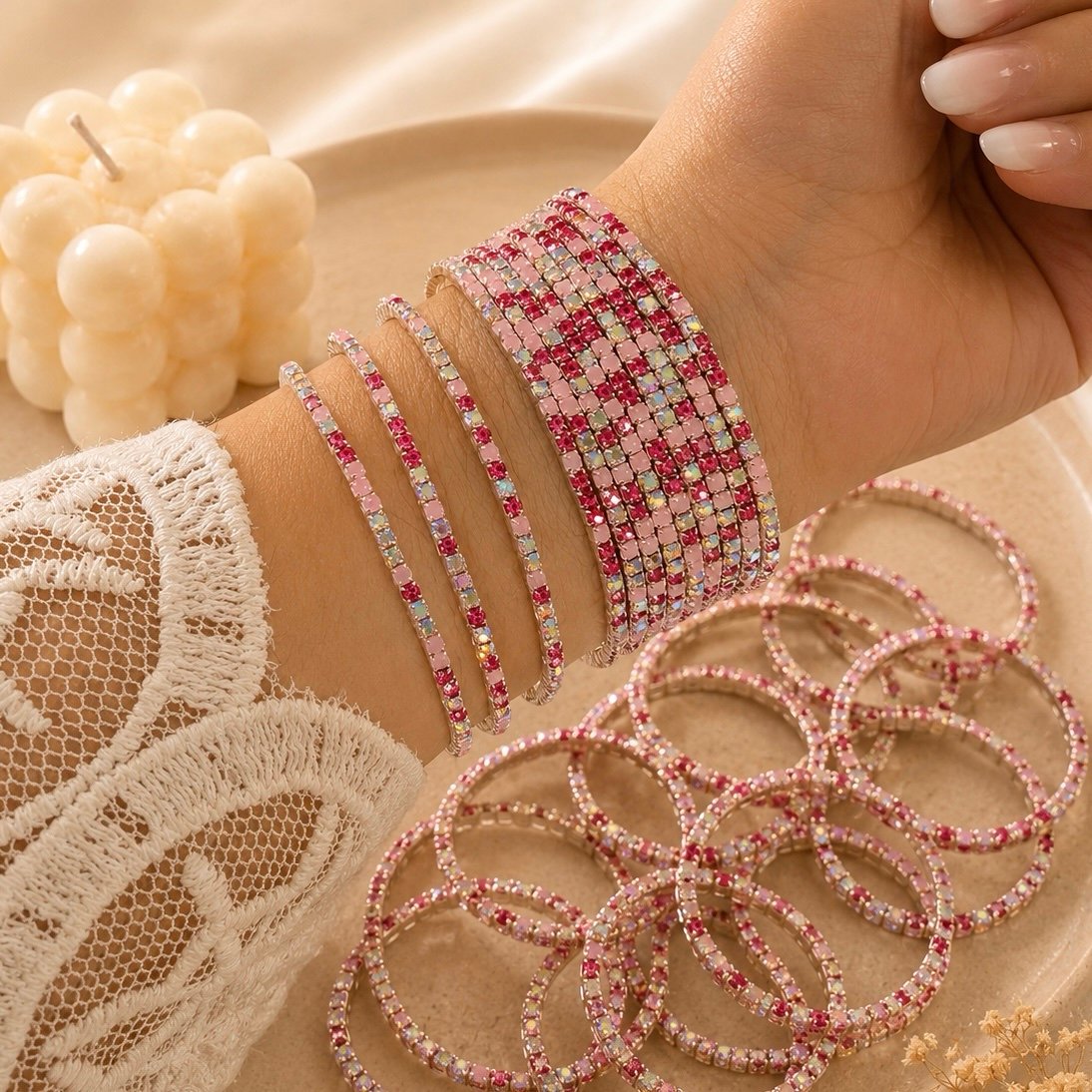 0oferta pack x 12 pulseras extensibles microzirconia degrade mod H