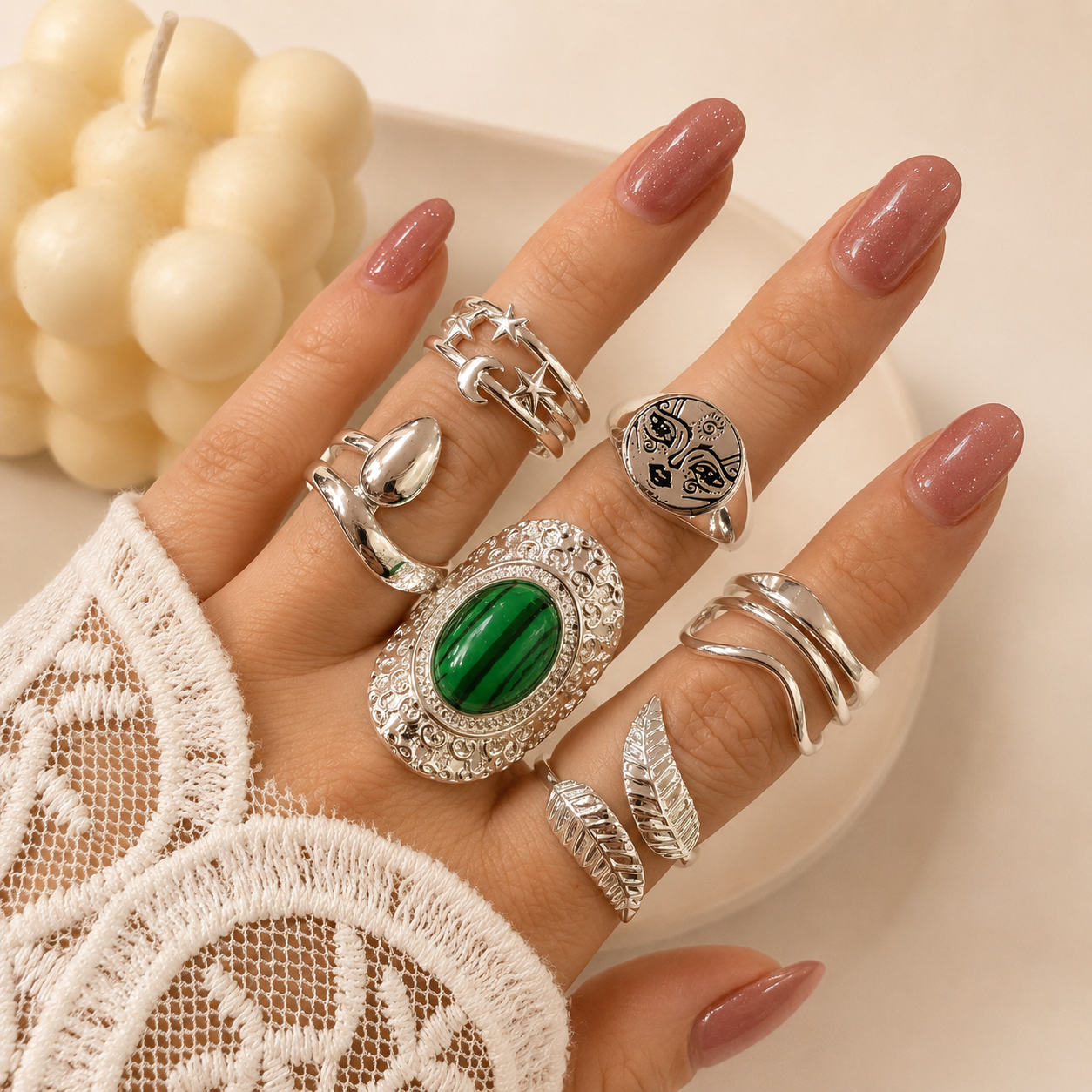 a a kit x 6 anillos ACERO BLANCO mix 1