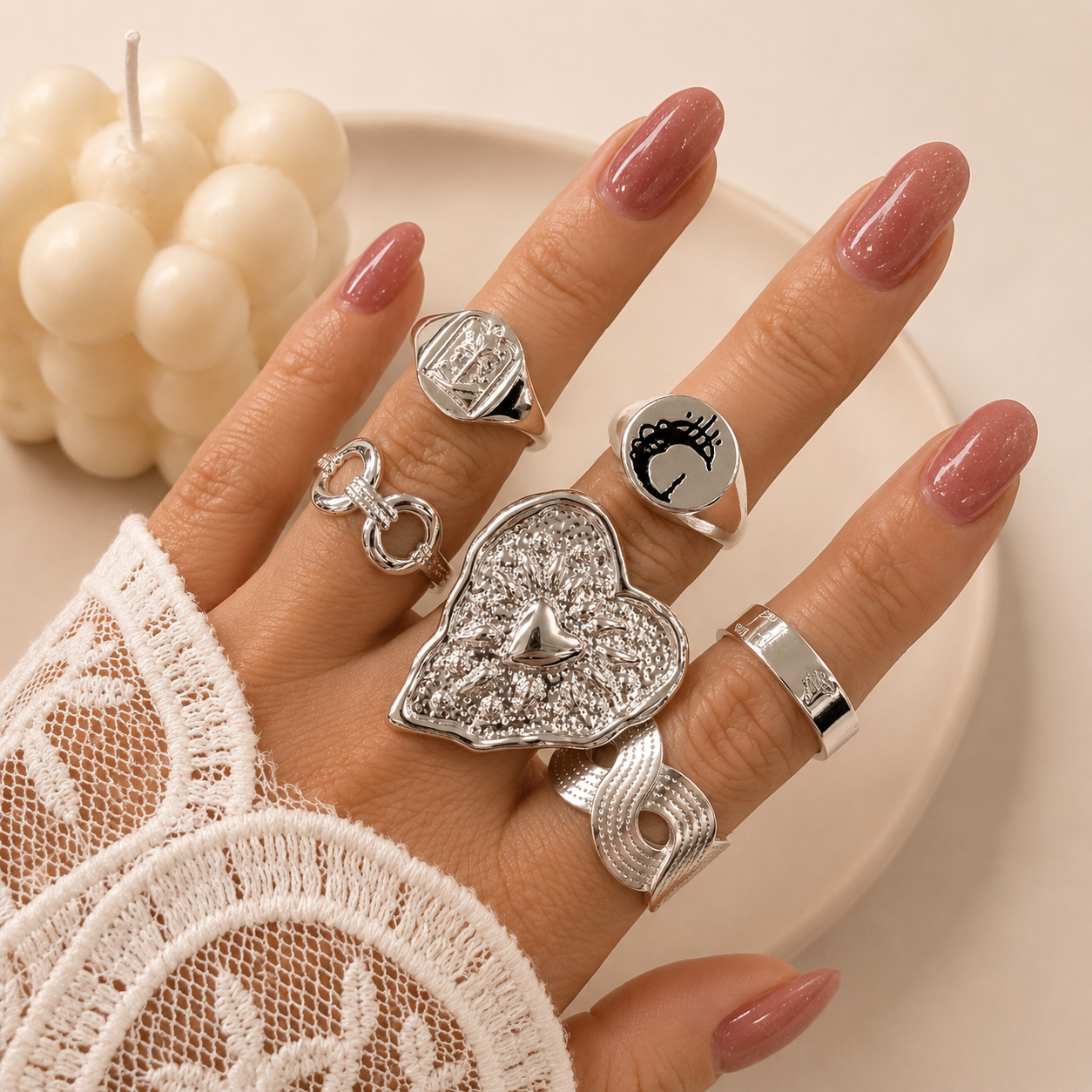 a a kit x 6 anillos ACERO BLANCO mix 1 - Image 2