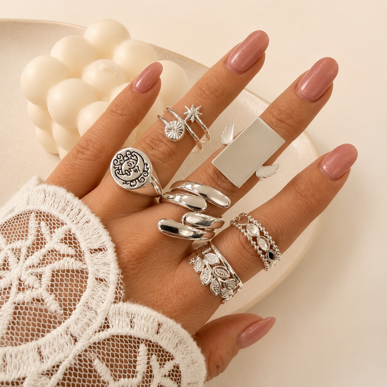 a a kit x 6 anillos ACERO BLANCO mix 5 - Image 3