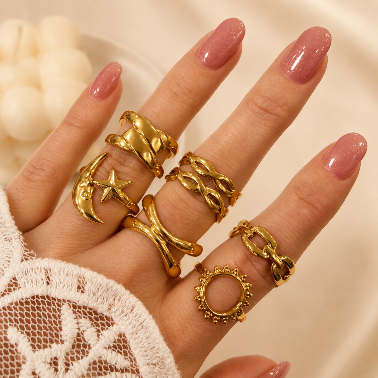 0 kit x 6 anillos dorados mixtos REGULABLES - Image 2