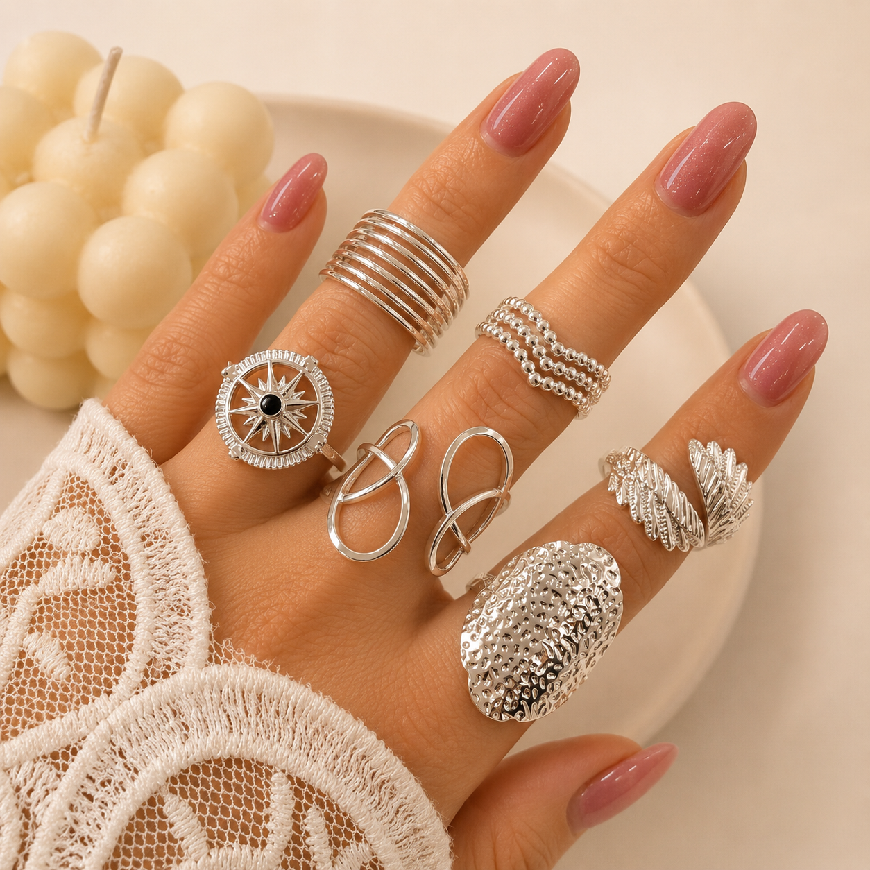 a a kit x 6 anillos ACERO BLANCO mix 1 - Image 3