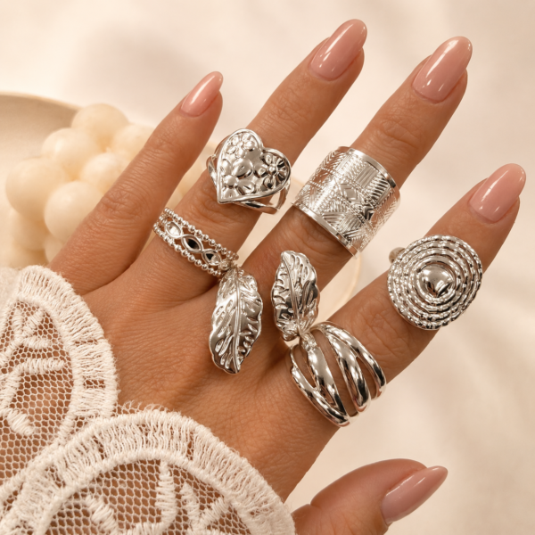 a a kit x 6 anillos ACERO BLANCO mix 7