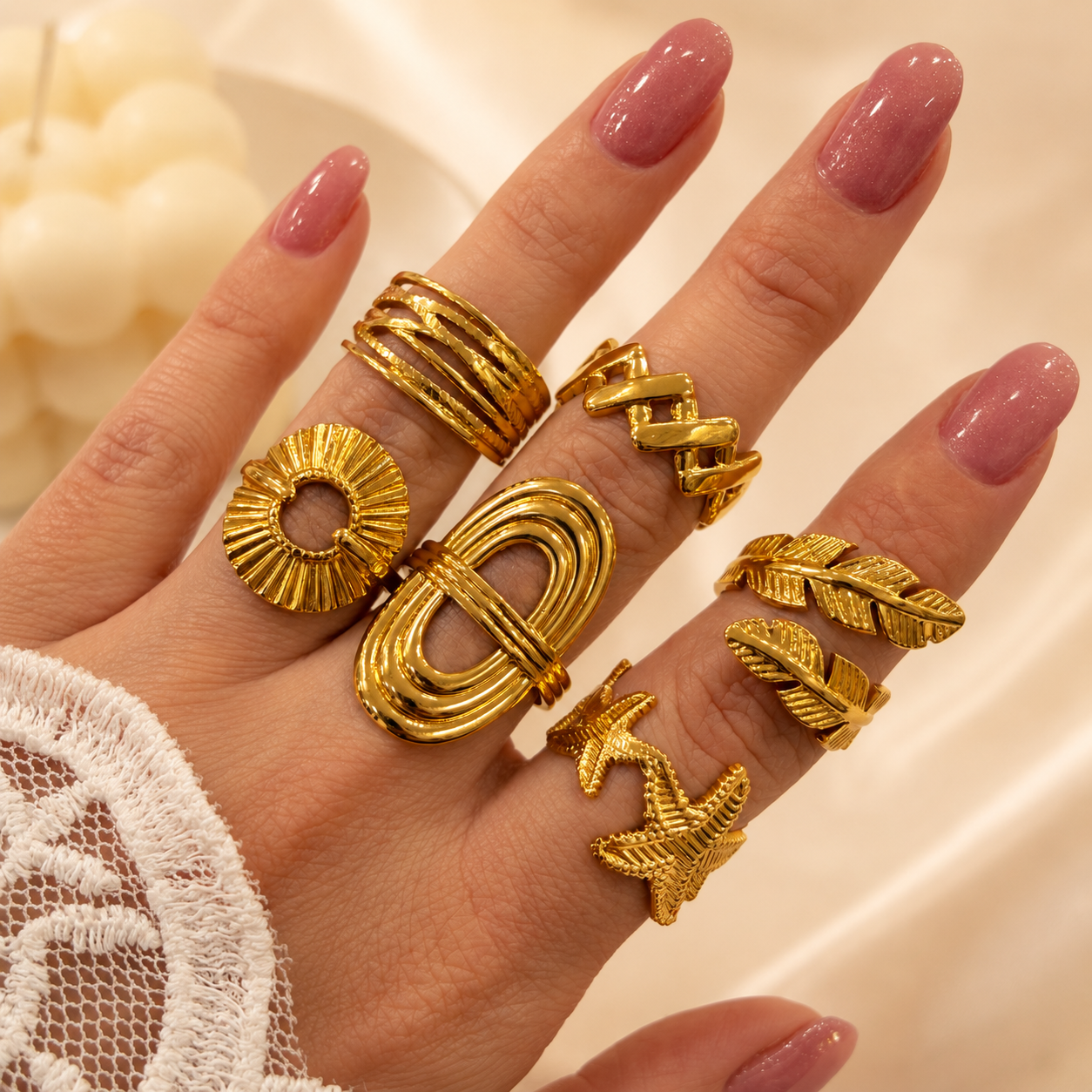 0 kit x 6 anillos dorados mixtos REGULABLES - Image 3