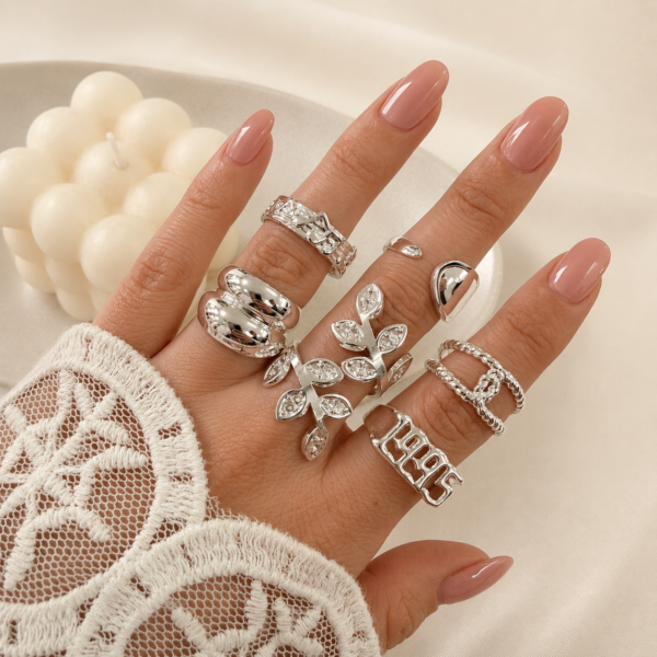 a a kit x 6 anillos ACERO BLANCO mix 6