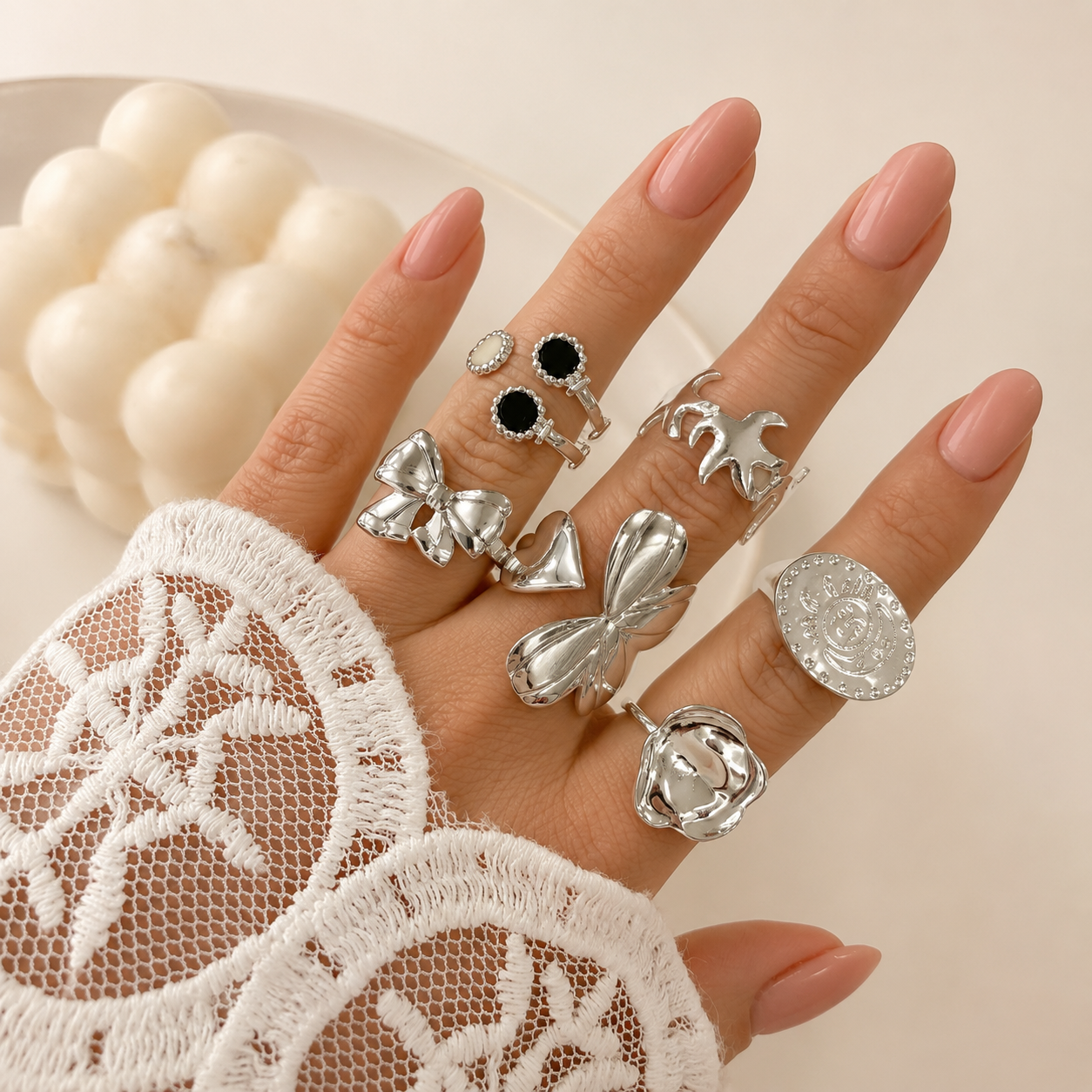 a a kit x 6 anillos ACERO BLANCO mix 5 - Image 2