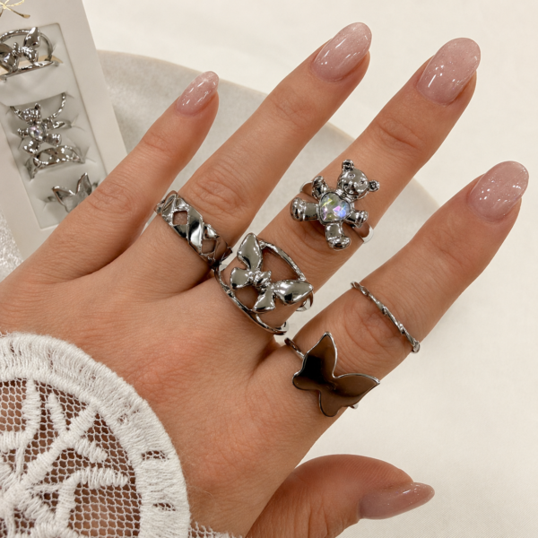 a 0 set x 6 anillos plateados modelo 6