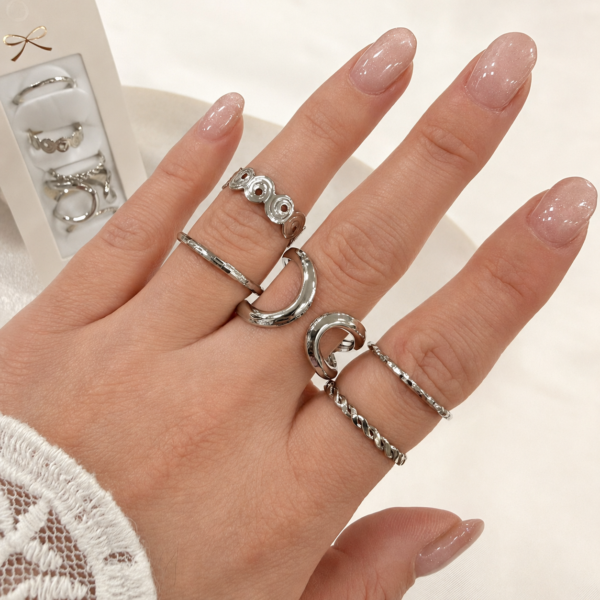 a 0 set x 6 anillos plateados modelo 3