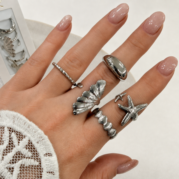 a 0 set x 6 anillos plateados modelo 2