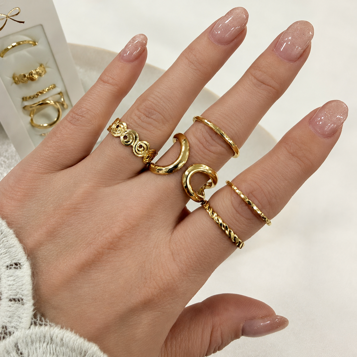 a 0 set x 6 anillos dorados modelo 17
