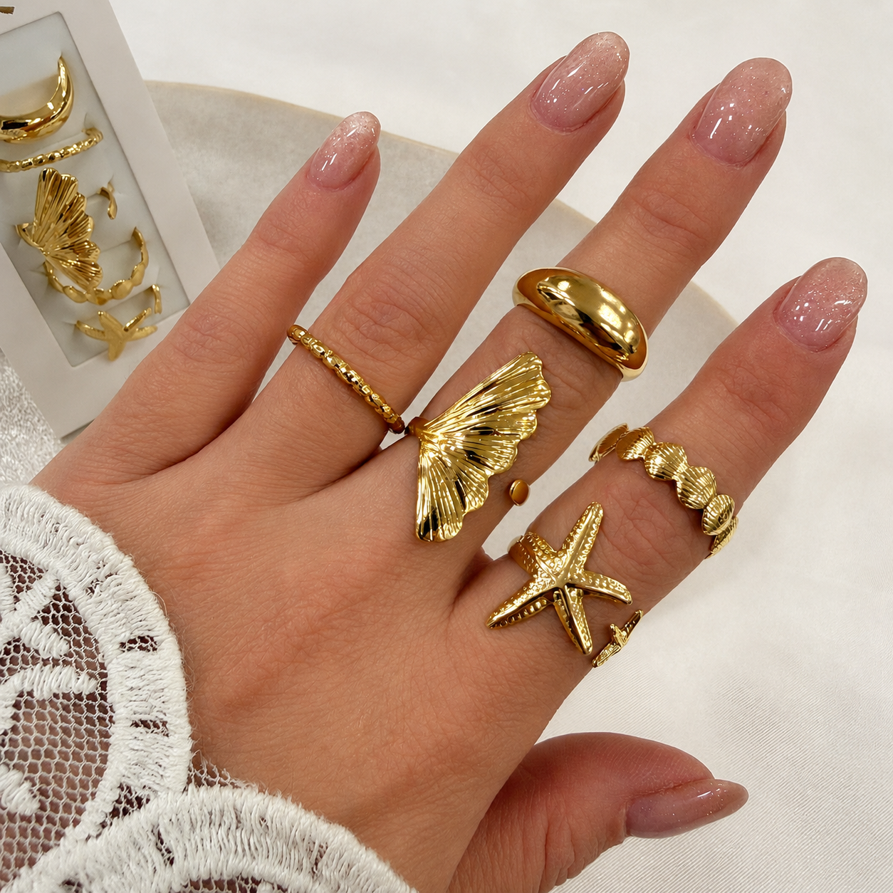 a 0 set x 6 anillos dorados modelo 19