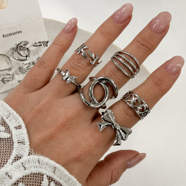 a 0 set x 6 anillos plateados modelo 22