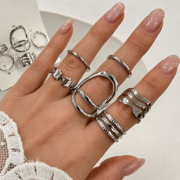 a 0 set x 6 anillos plateados modelo 19