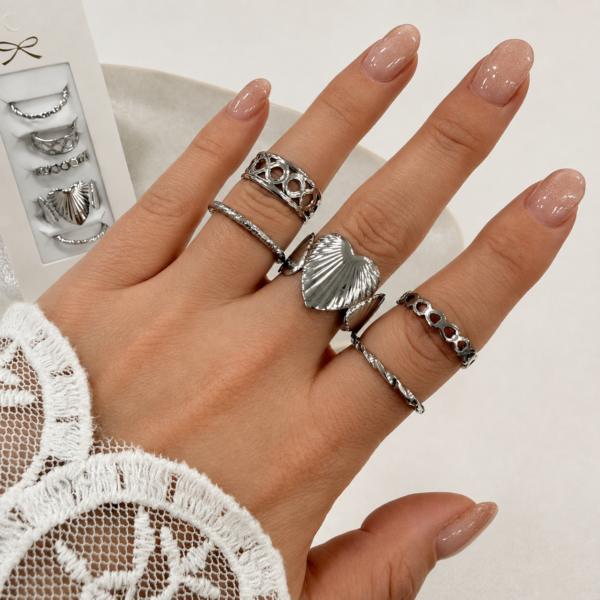 a 0 set x 6 anillos plateados modelo 4