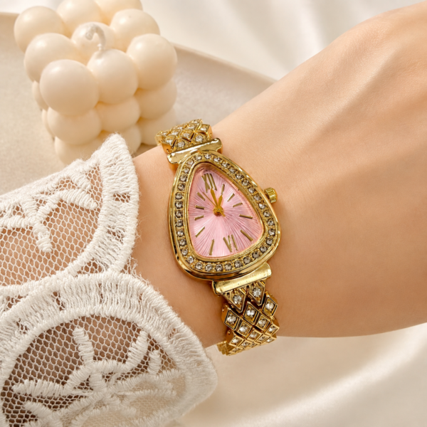 Reloj 5 rosa pulsera dorada