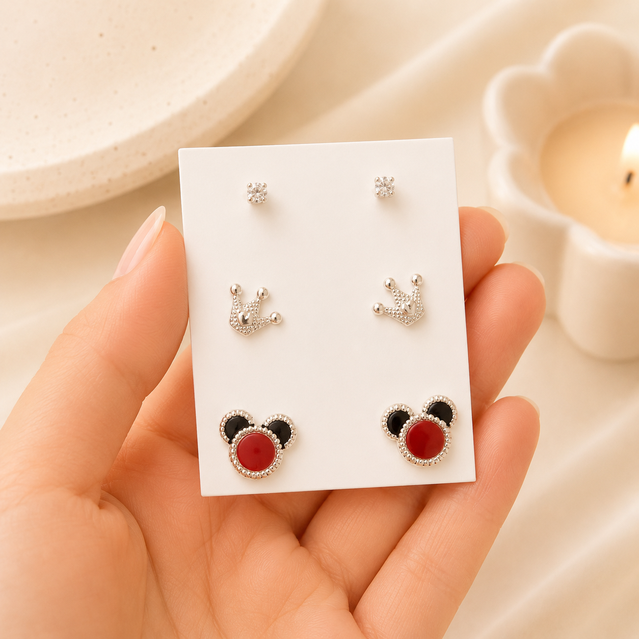 a alfi set x 3 pares argollas con cubic microzirconia mod 20