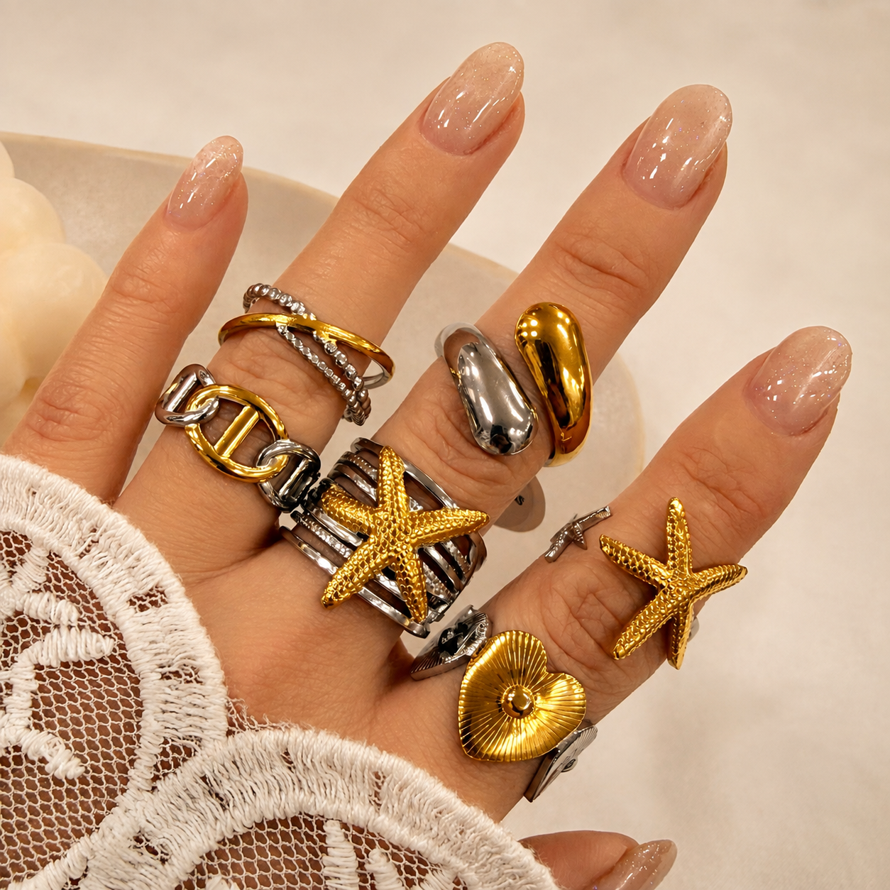 a a kit x 6 anillos surtidos talles regulables modelo astrid a.q combinados A3