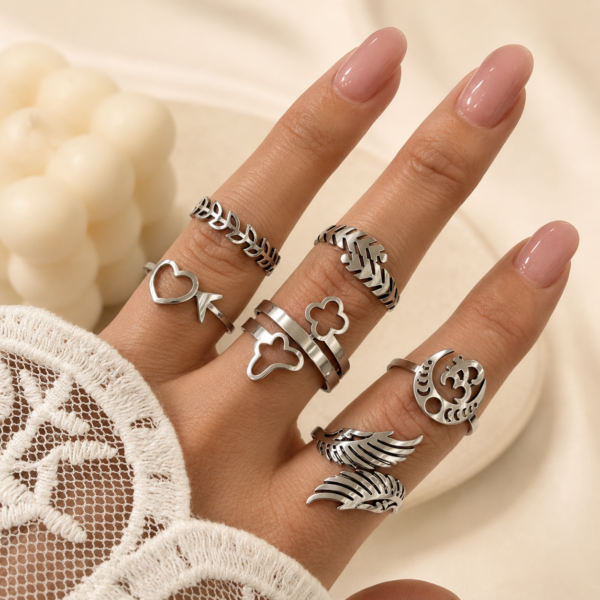 a kit x 6 anillos surtidos modelo Bari a.q