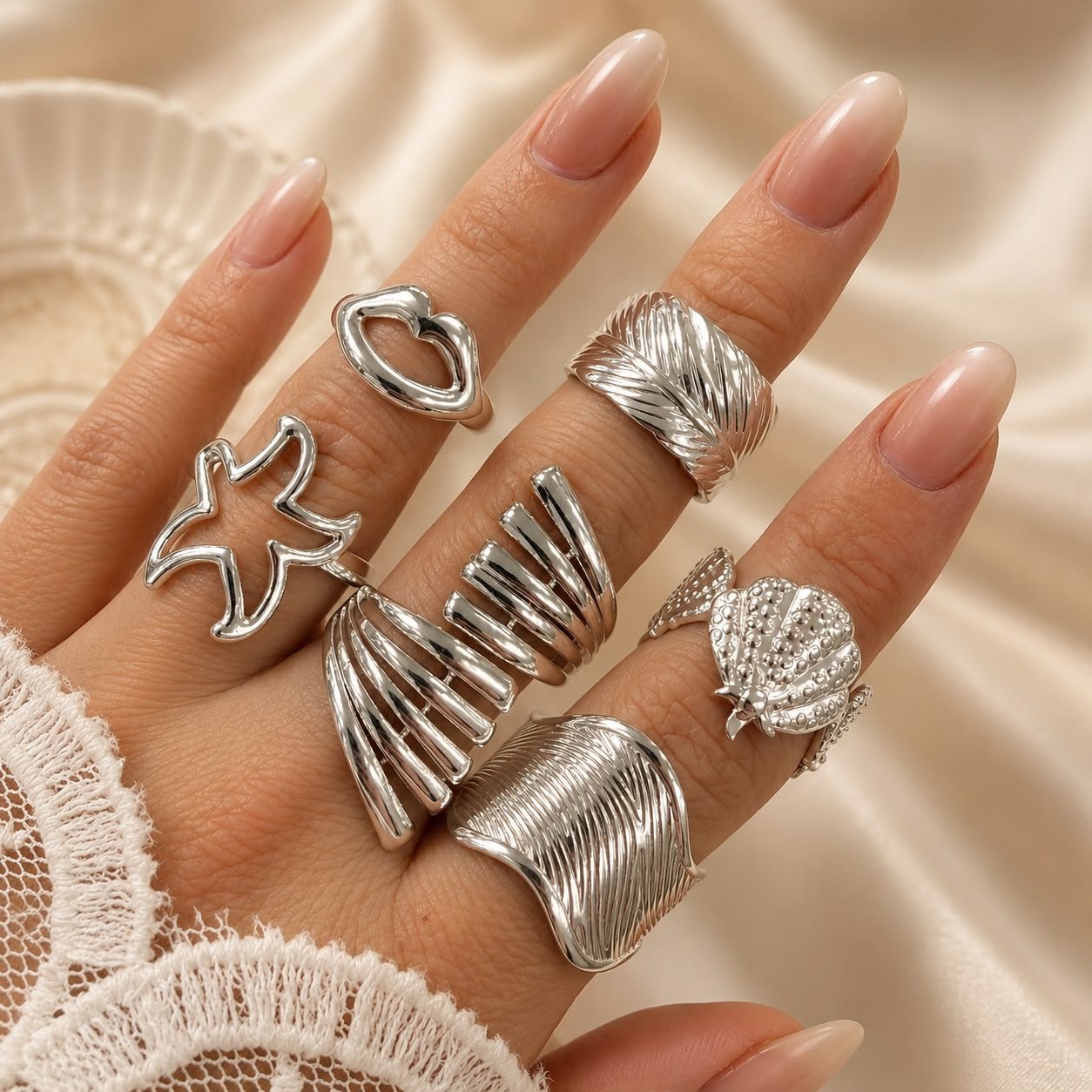 a a kit x 6 anillos ACERO BLANCO REGULABLES mix 1