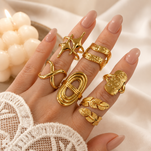 0 kit x 6 anillos dorados mixtos REGULABLES mod 1