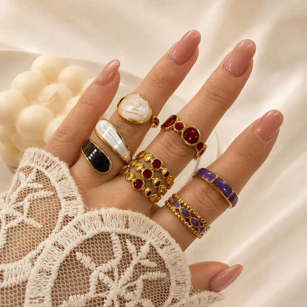 0 kit x 6 anillos dorados mixtos esmaltados REGULABLES
