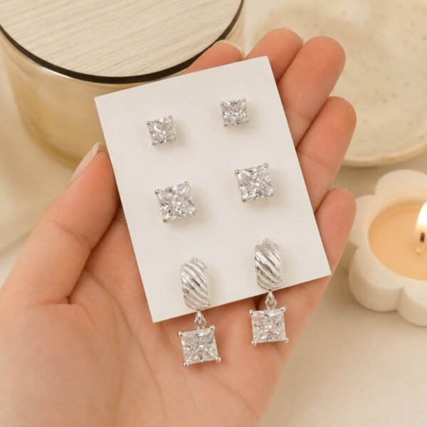 a alfi set x 3 pares argollas con cubic microzirconia mod 14