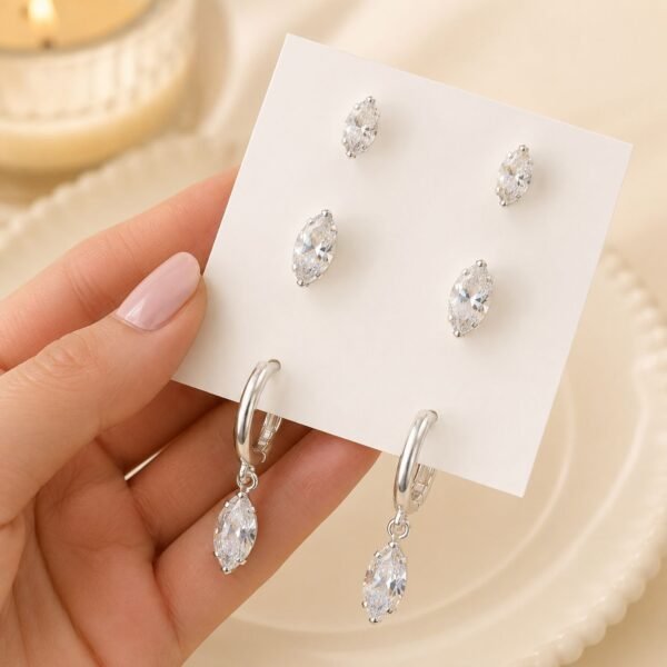 a alfi set x 3 pares argollas con cubic microzirconia mod 13