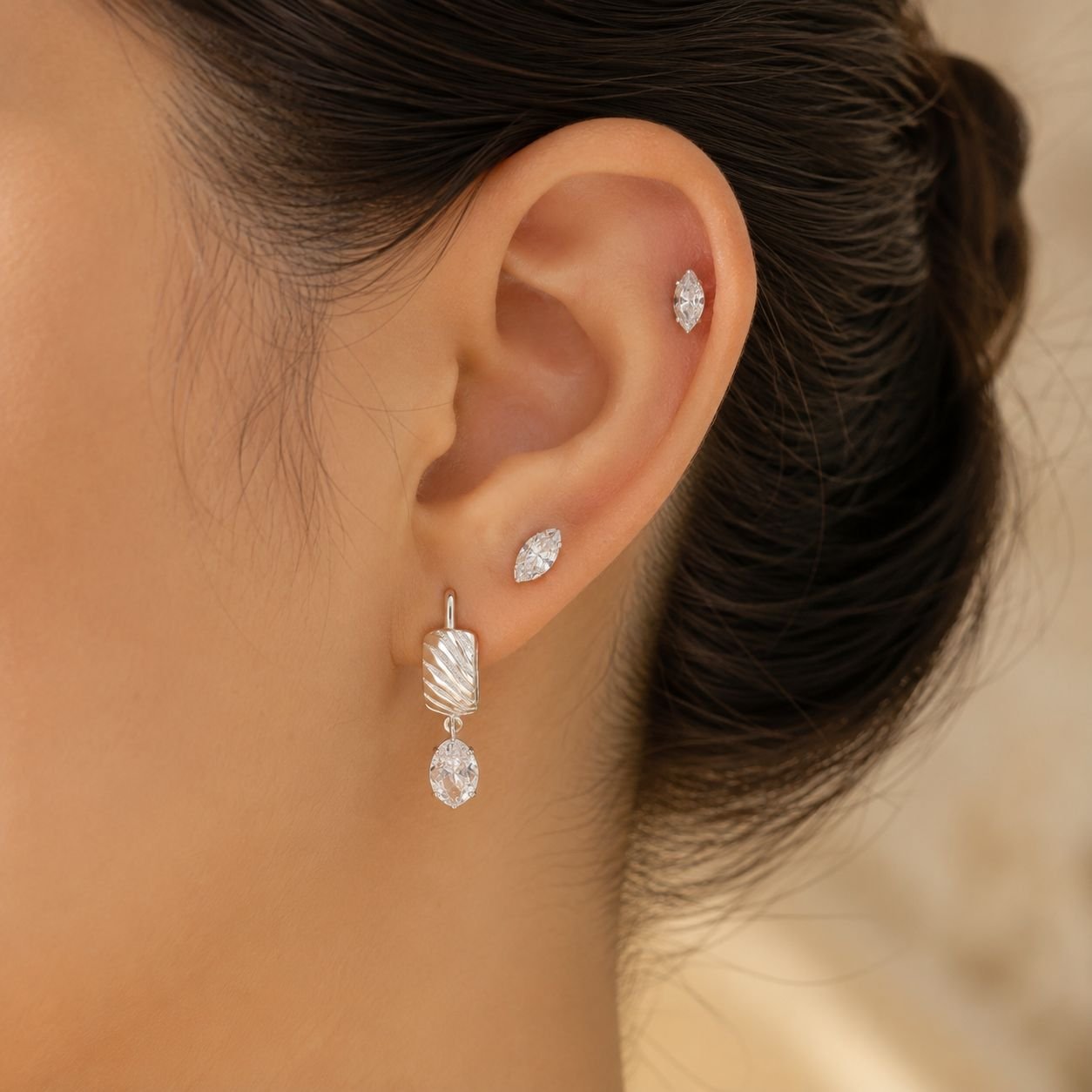 a alfi set x 3 pares argollas con cubic microzirconia mod 4 - Image 2